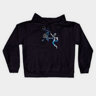 Dirtbiker Motocross Freestyle Fly Blue. Kids Hoodie